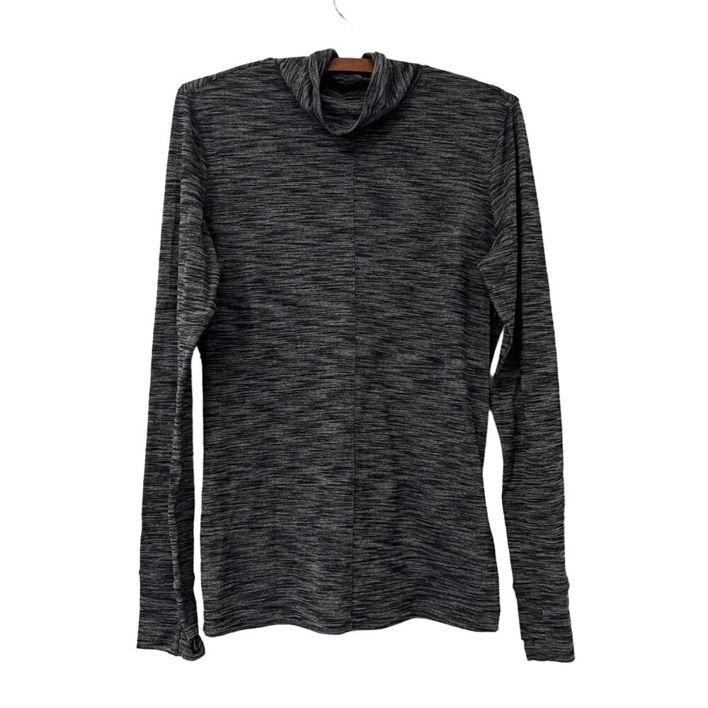 Lululemon Heather Black Mock Neck Back Cut Out Zip Pocket Long Sleeve Top 8